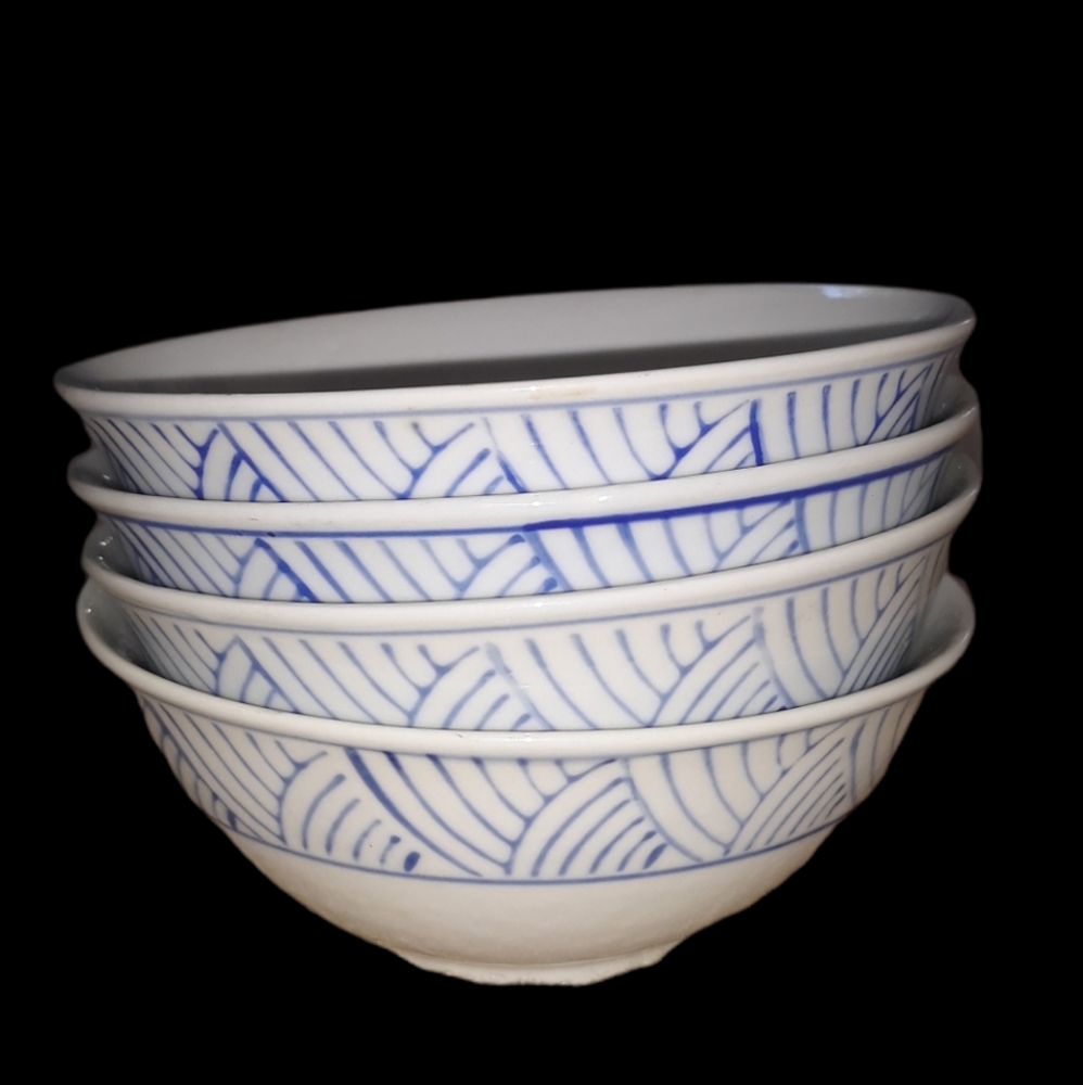 Williams Sonoma 4 Small Bowls 5" Blue Lines Sunflower